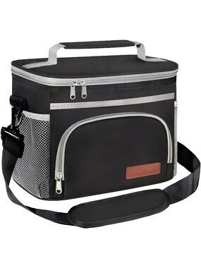 Insulated Lunch Bag - Reusable Lunch Box - Leakproof Cooler Tote Bag-Black grey
